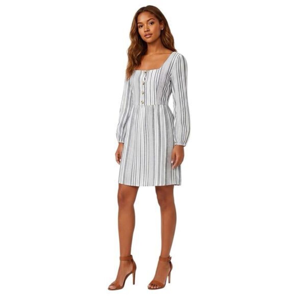 Hint of Blush Size Medium Dress Women's Gray White Striped Boho Office Wear